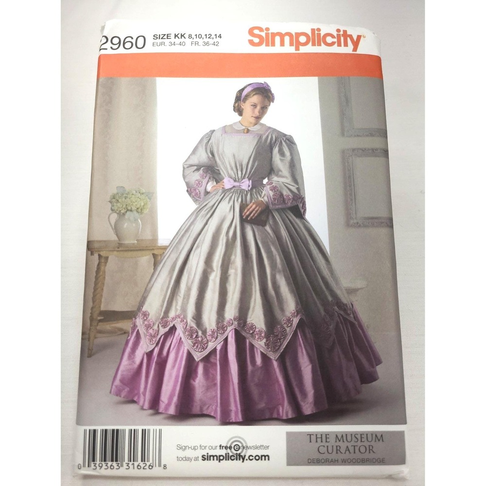 Simplicity 2960 Civil War dress Pattern Deborah Woodbridge Sz KK 8-14 UNCUT FF